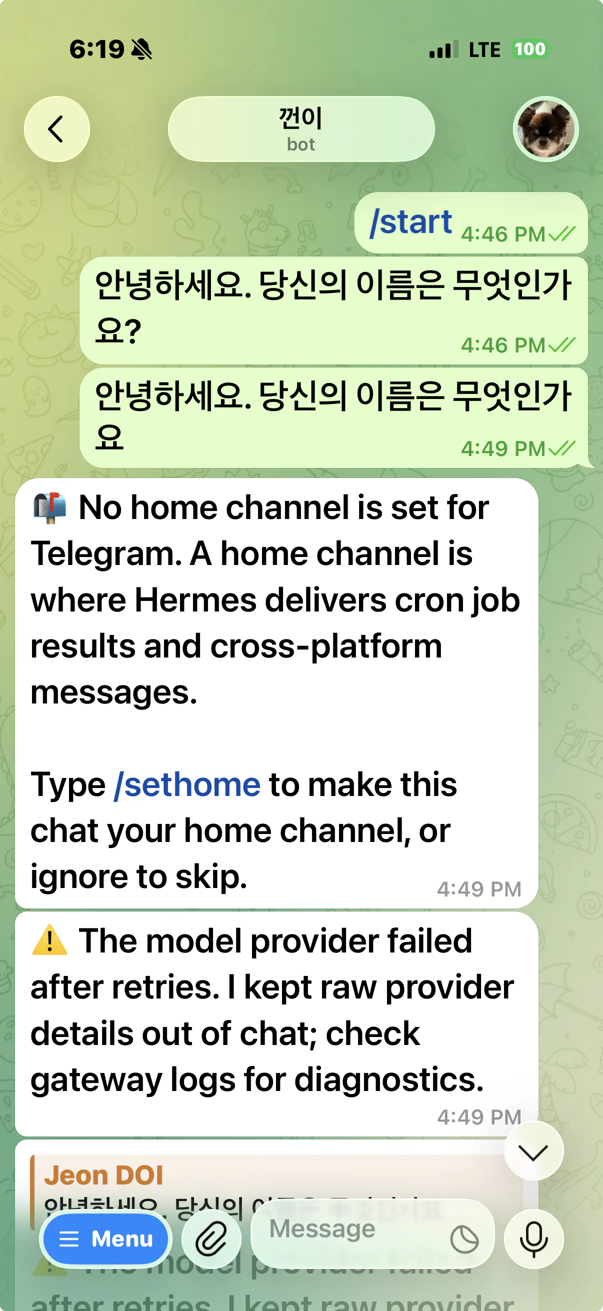 휴대전화의 문자 메시지 스크린샷