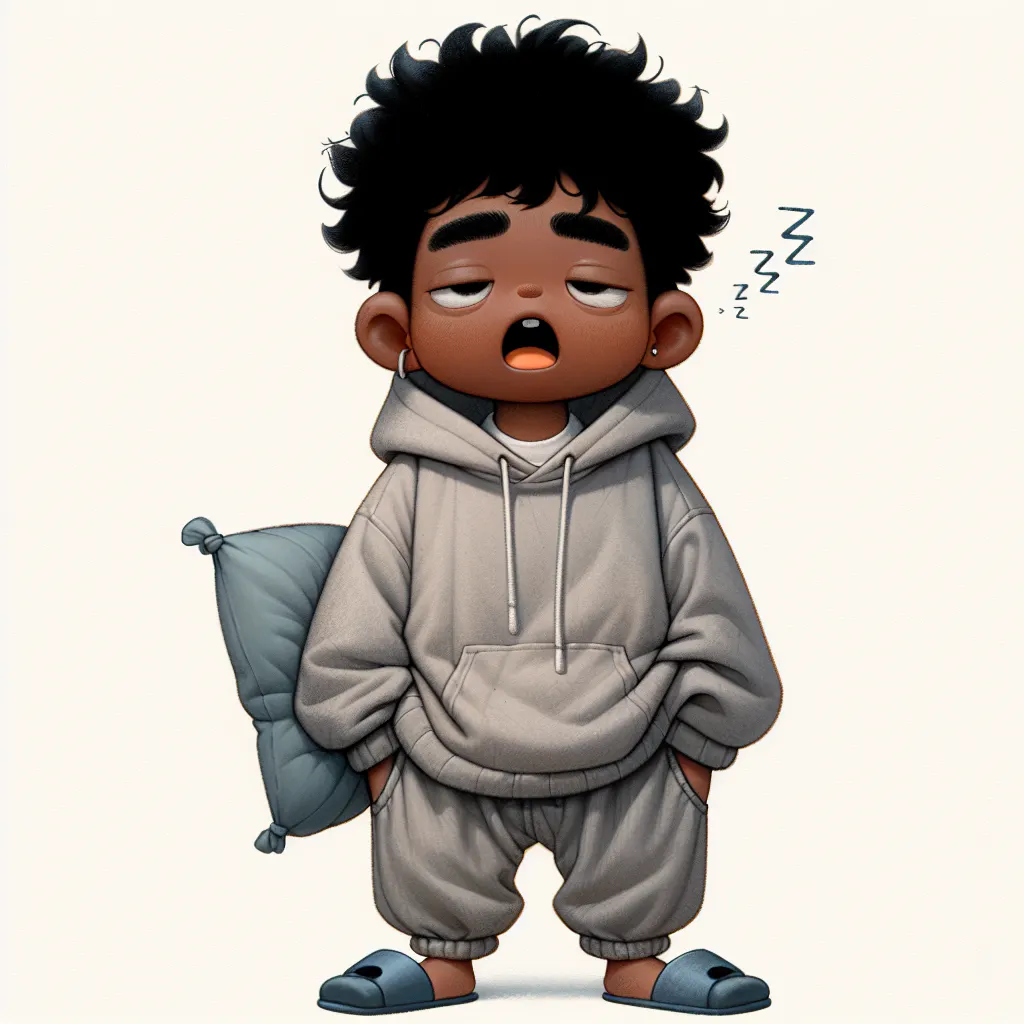 베개 위에서 자고 있는 흑인 소년의 만화 그림