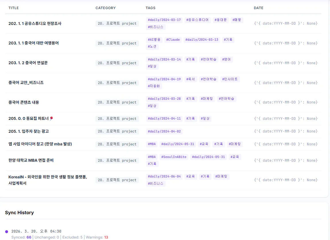 한국어로 된 이름 목록의 스크린샷