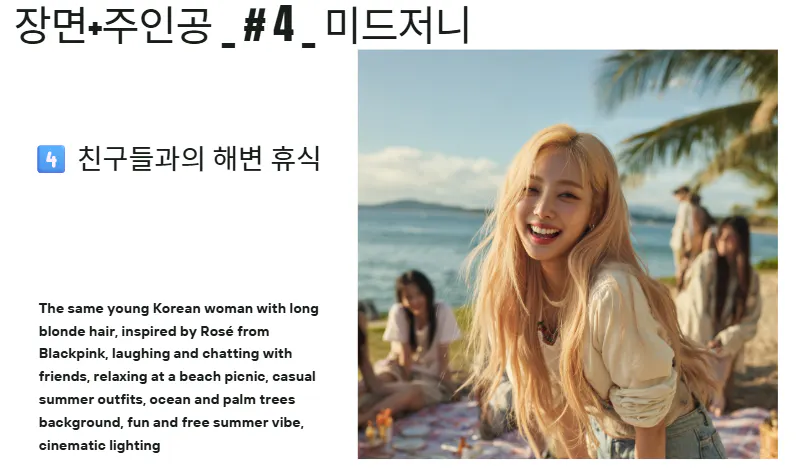 한국 소녀가 해변에   누워 있습니다