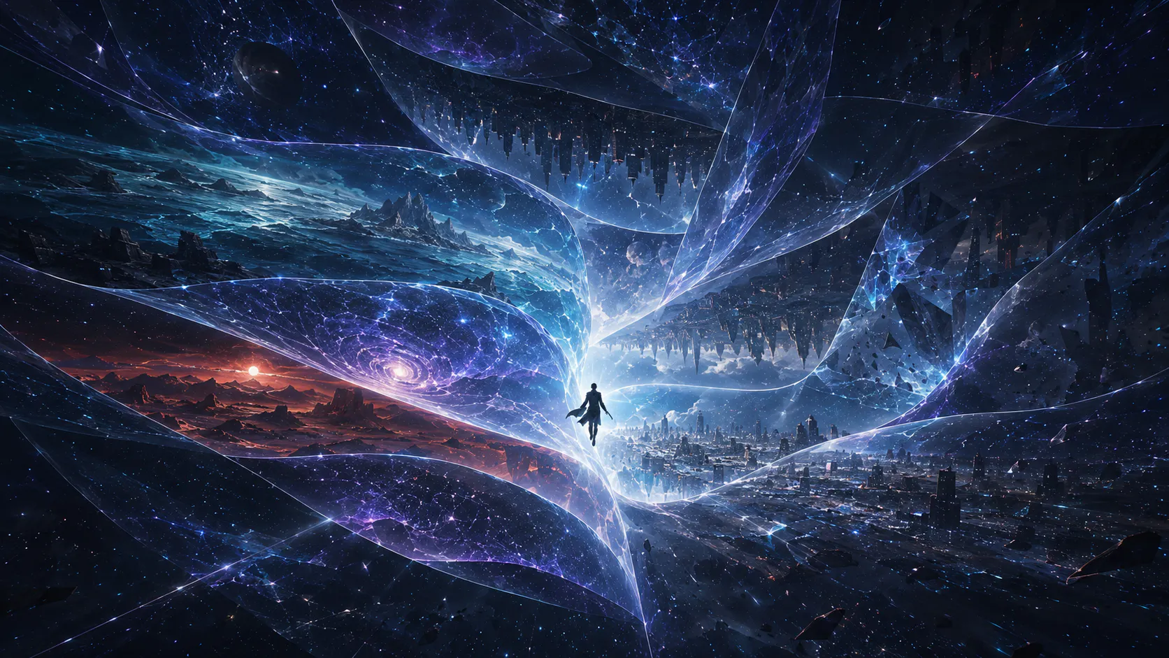 공간을 걷는 사람의 이미지