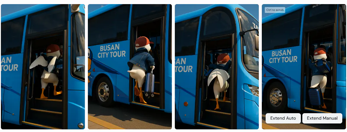 오리가 달린 버스 사진