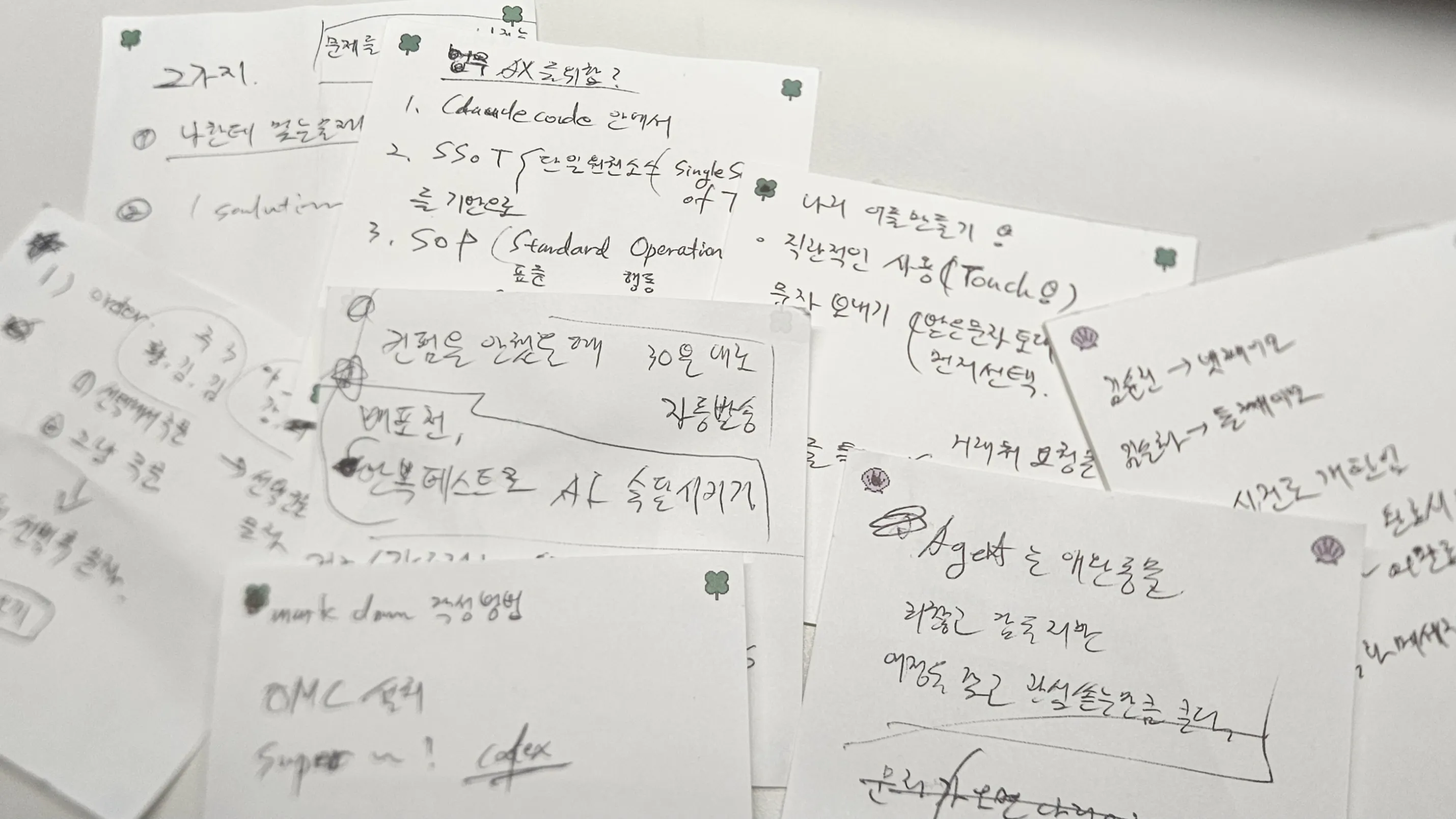글이 적힌 메모 더미