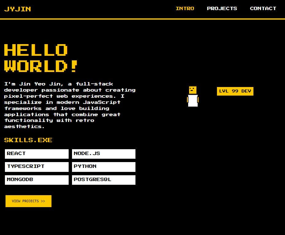 Hello World라는 단어가있는 검은 색과 노란색 웹 사이트