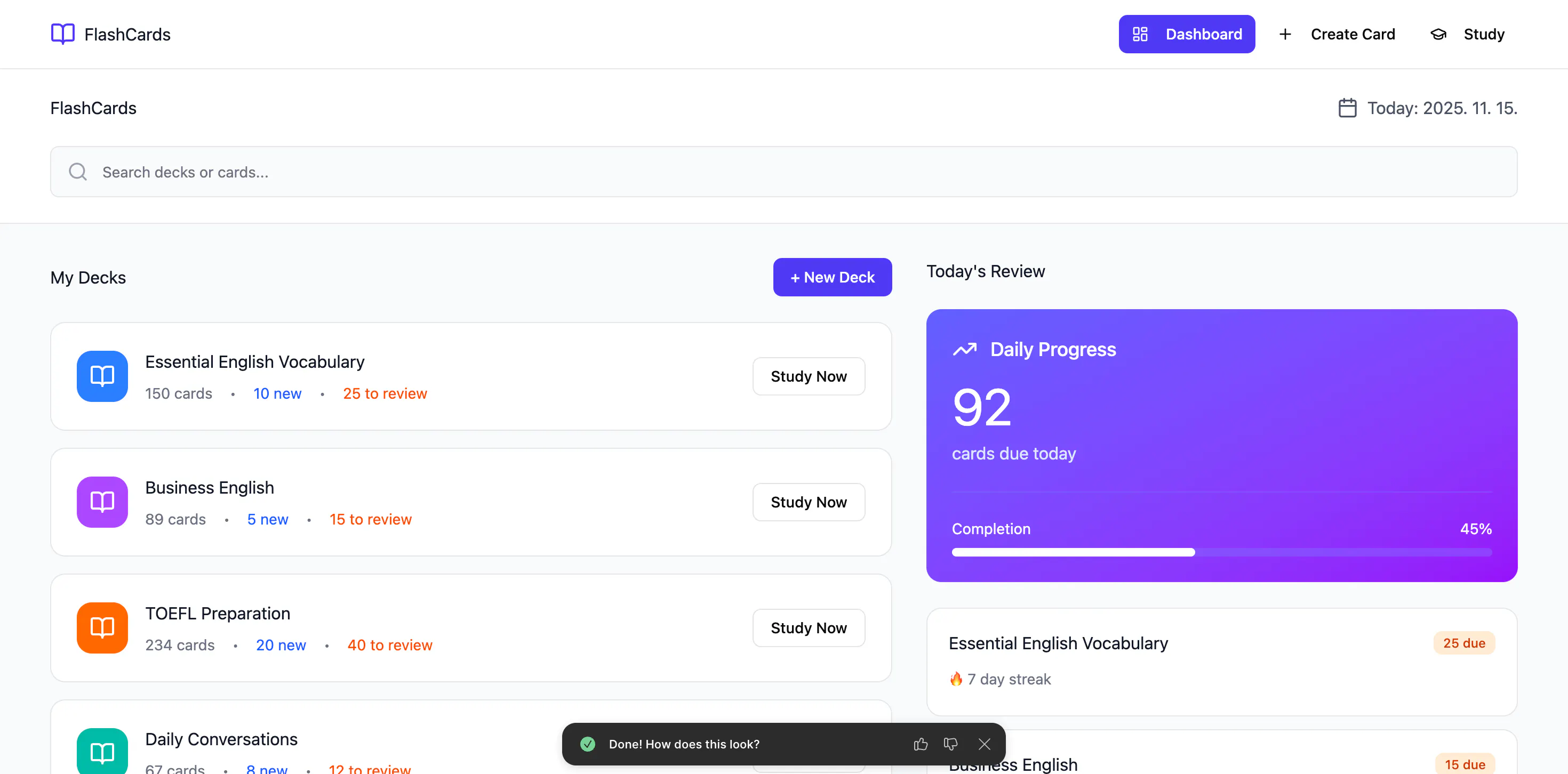 다양한 항목이 포함된 대시보드의 스크린샷