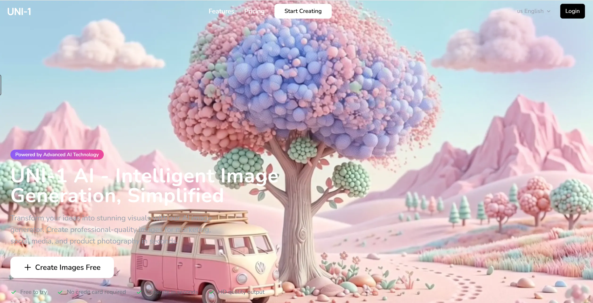 핑크색 나무와 밴이 있는 웹사이트