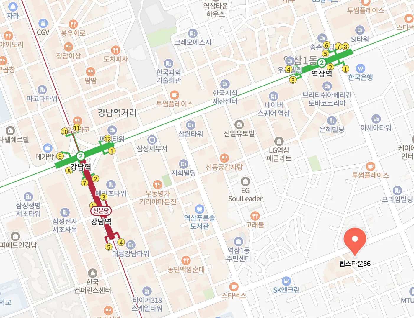 버스 정류장의 위치를 ​​보여주는 지도