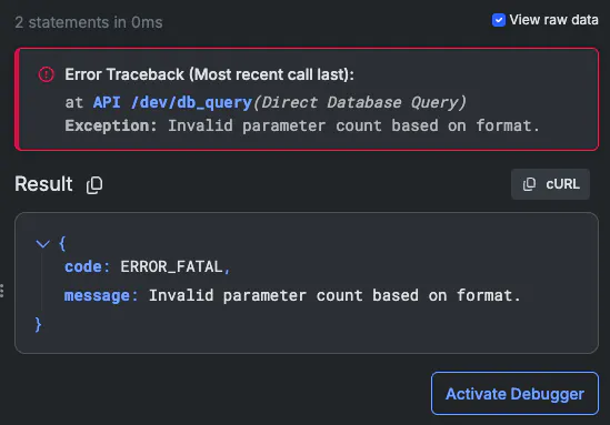 Direct database query comments not ignored