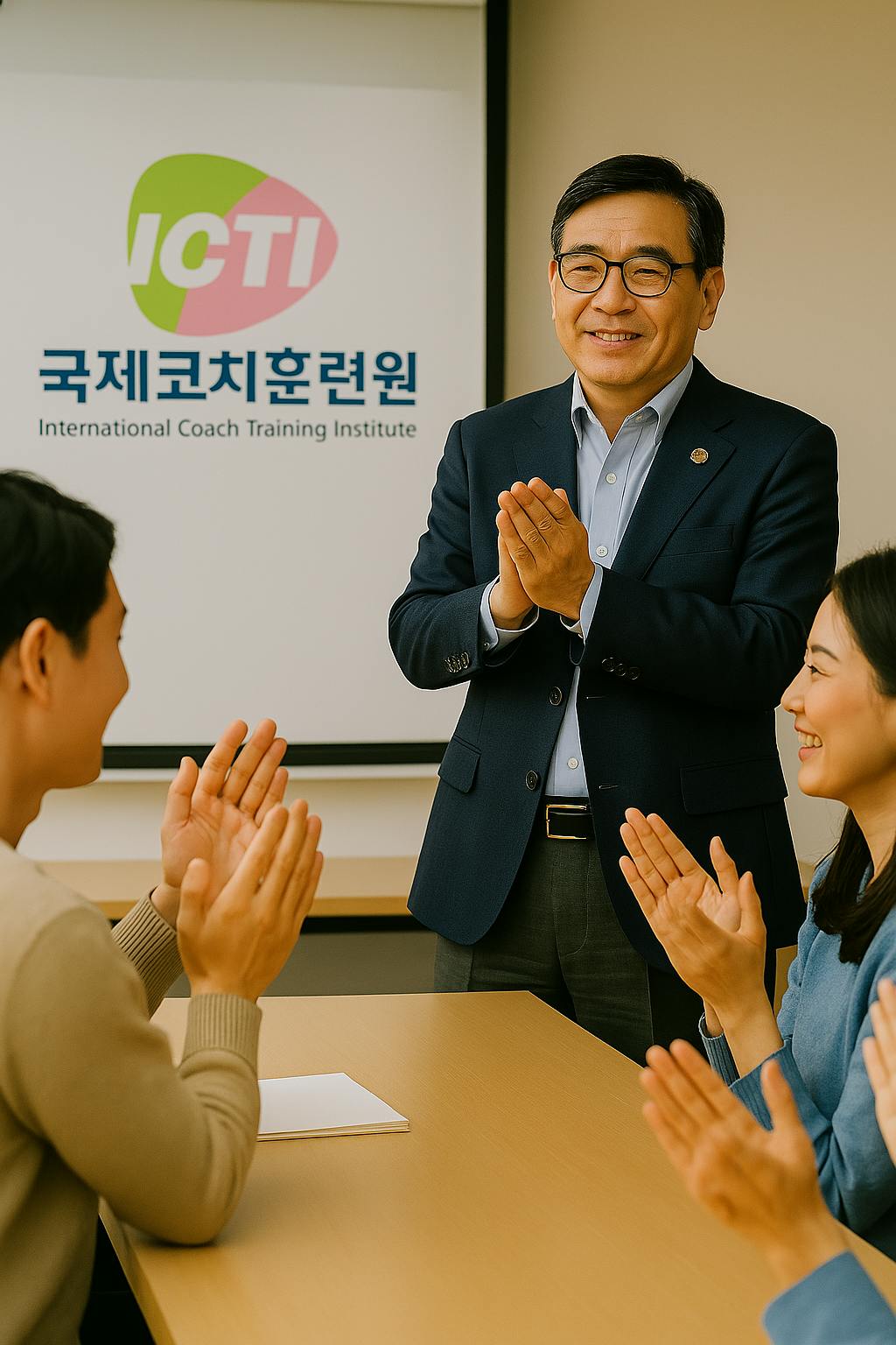 회의에서 박수를 치는 사람들의 그룹