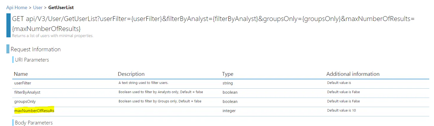 MaxNumberOfResults on More API Calls