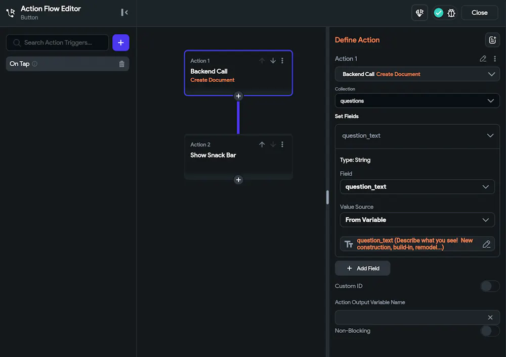 Create Document action won't save to Firestore - permissions all open