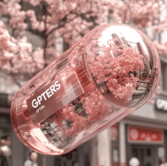 도시 한가운데에 벚꽃이있는 분홍색 병