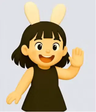 토끼 귀를 흔들고 있는 만화 소녀