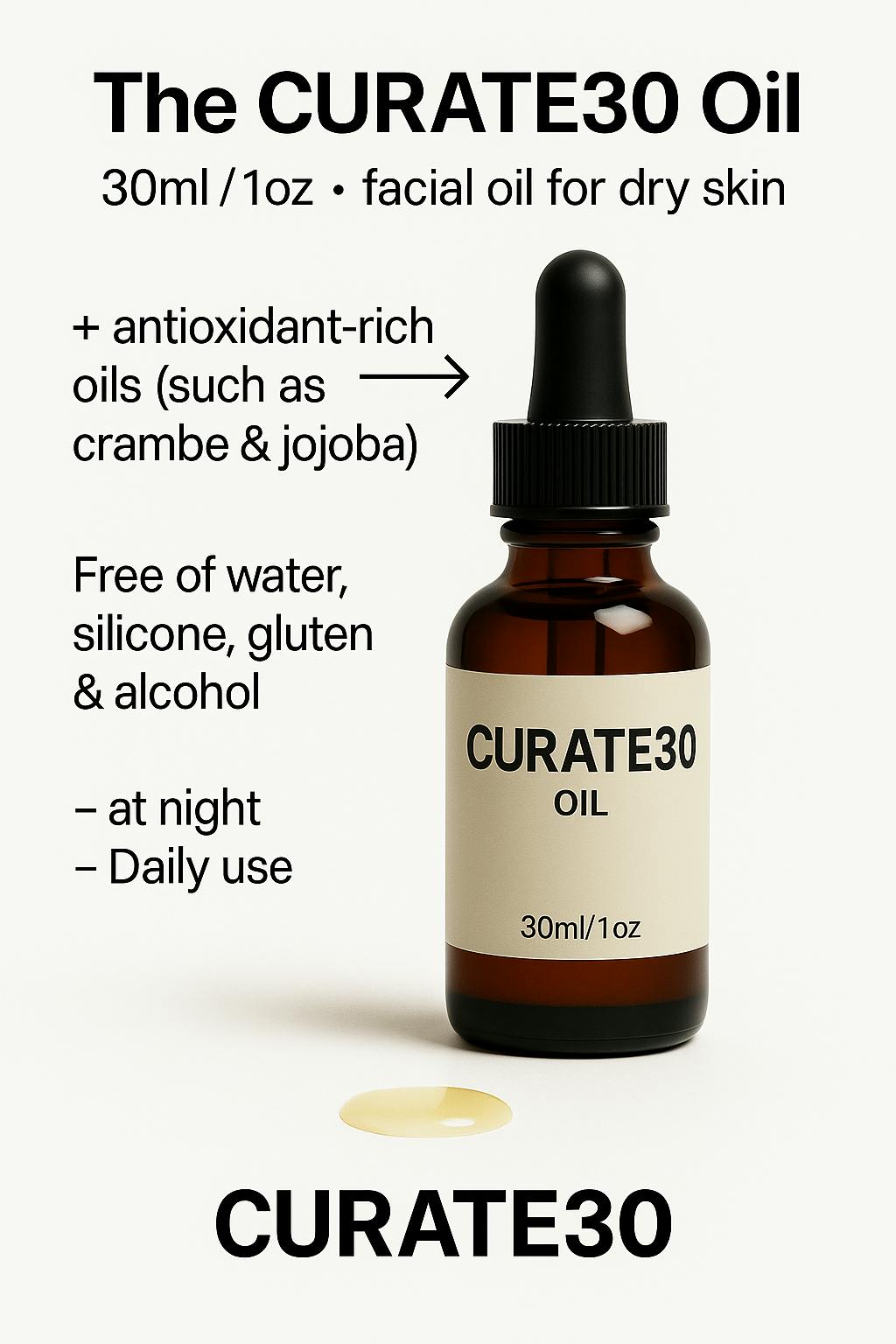 라벨이 달린 Curate 30 오일 한 병