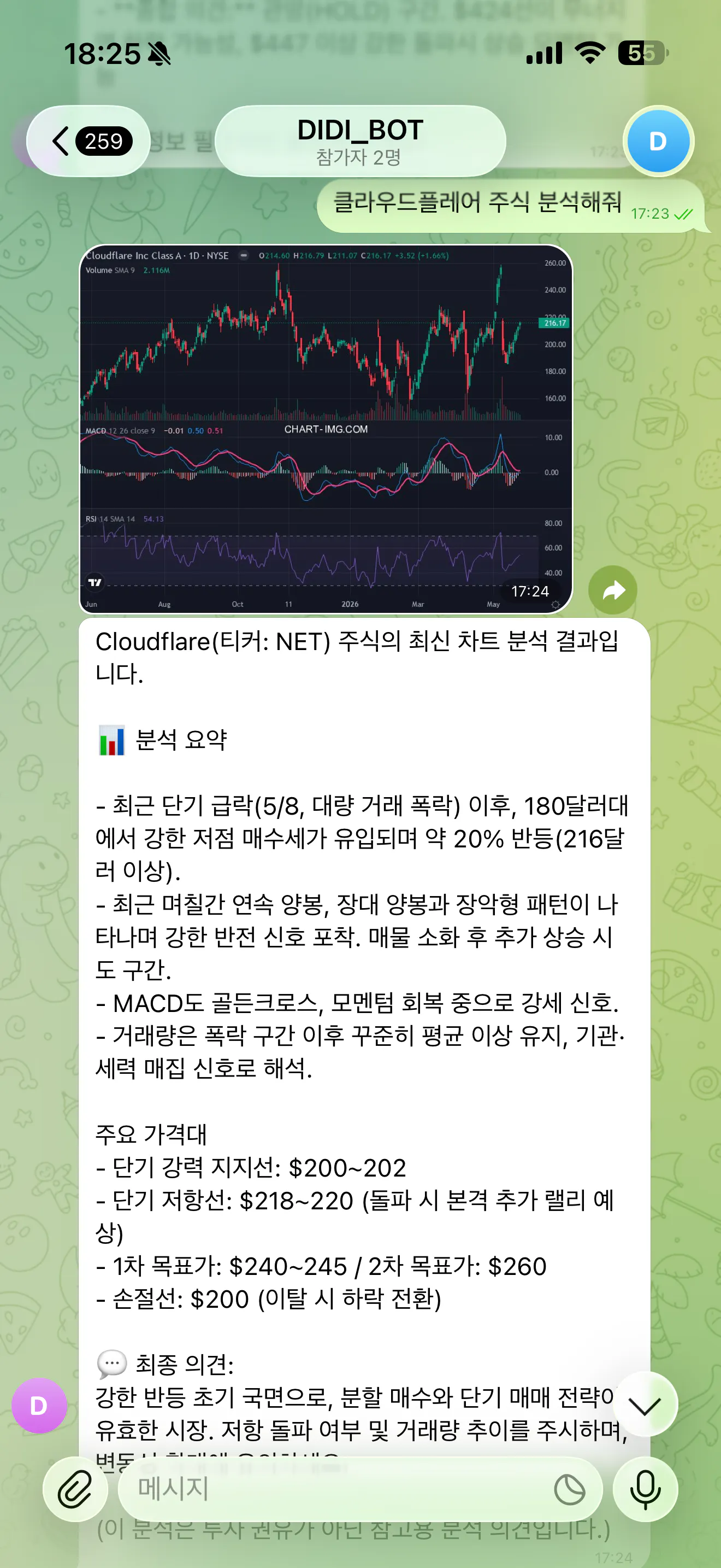 한국어 텍스트가 포함된 WhatsApp 스크린샷