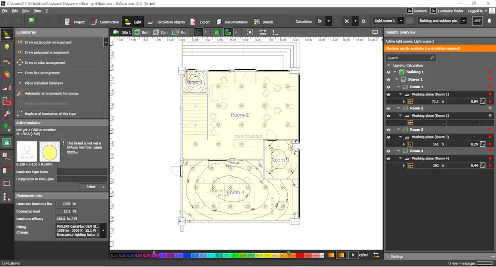 Dialux Evo 12 not calculating the working space