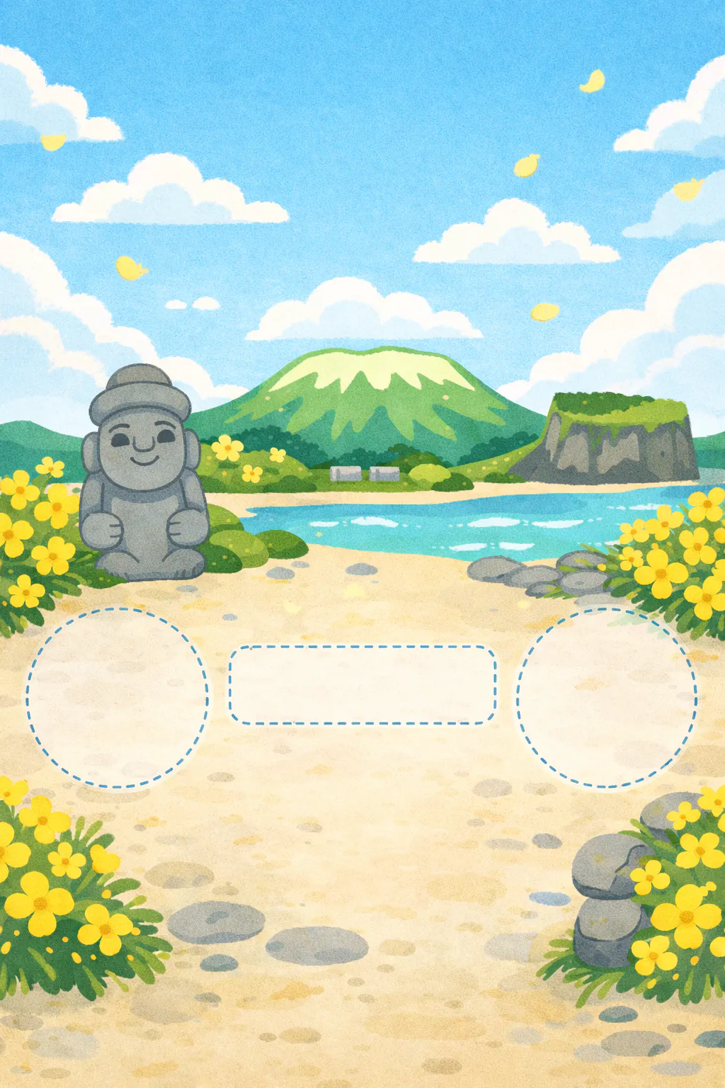 고릴라와 꽃이 있는 해변 장면의 그림