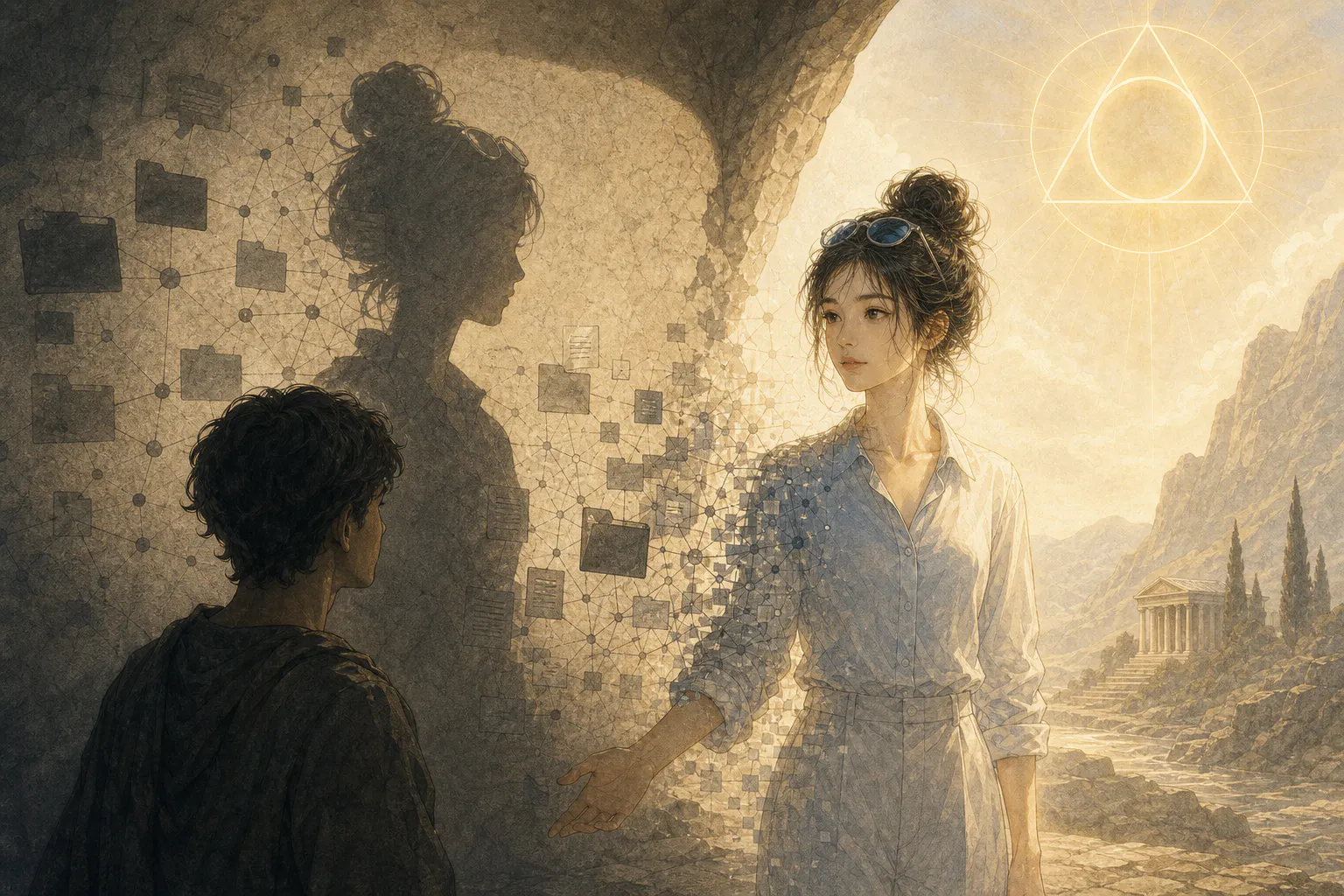 동굴 속의 여자와 남자의 그림