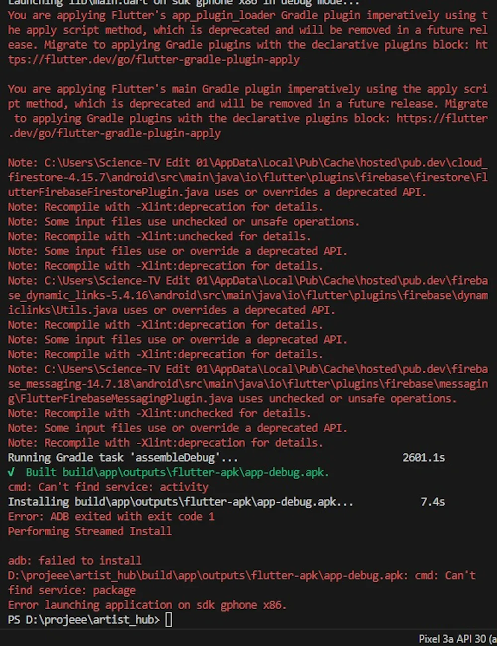 An error occurs when trying to open a FlutterFlow project in VS Code
