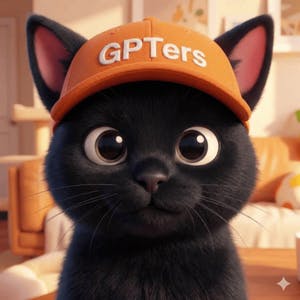 gpters라는 단어가 적힌 모자를 쓴 검은 고양이