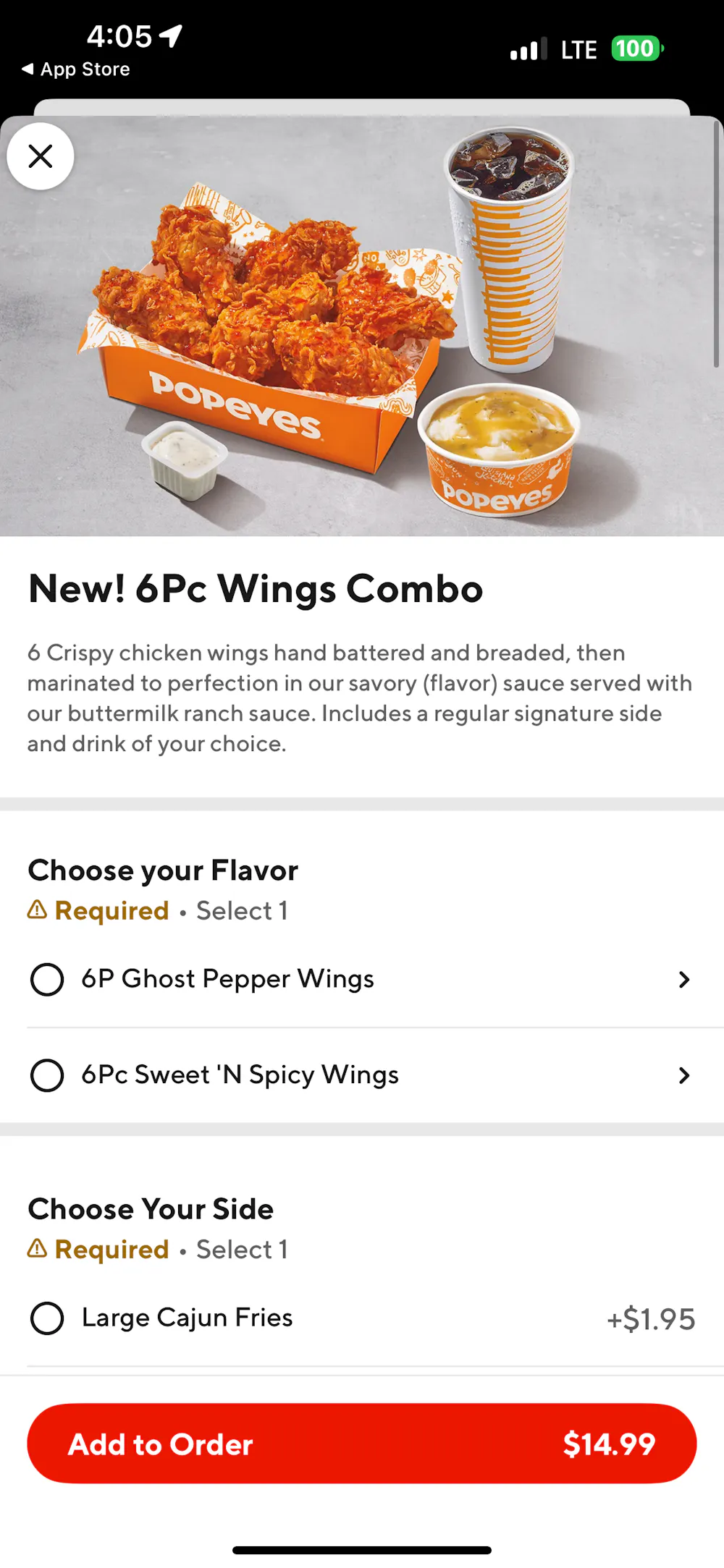 Food app: Menu item options