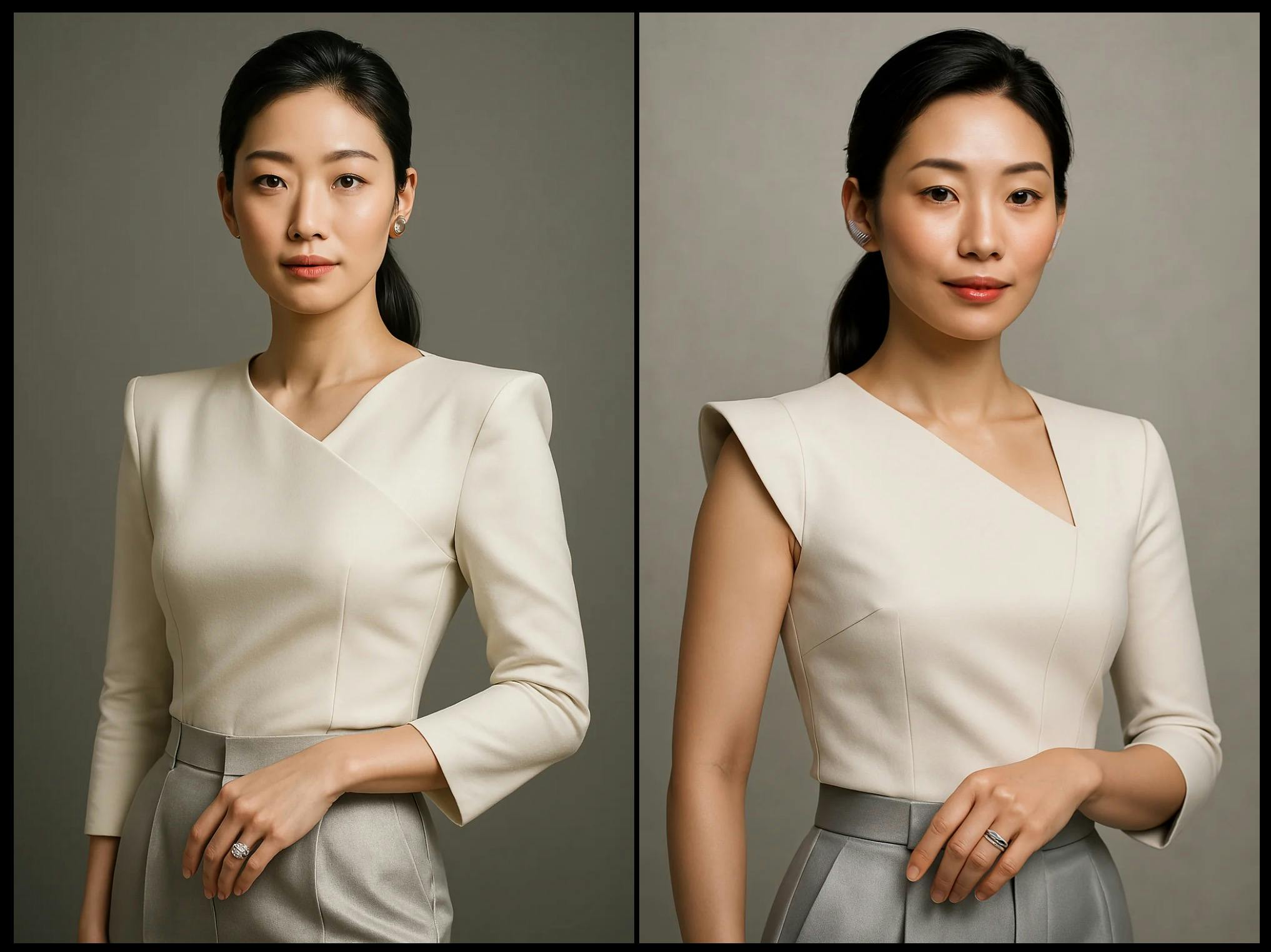 흰색 꼭대기에있는 여자와 회색 꼭대기에있는 여자