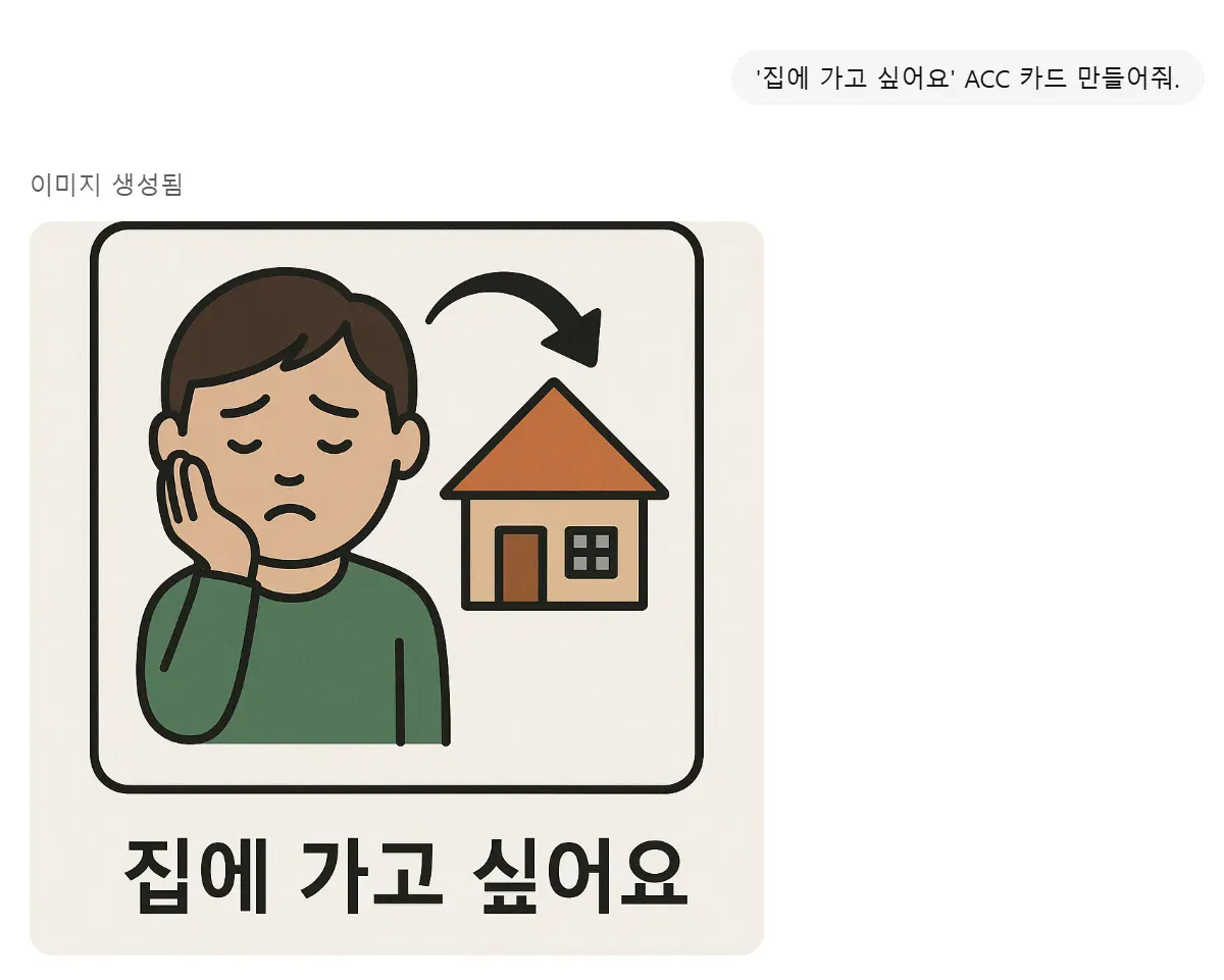 머리에 집이있는 남자를 보여주는 한국 문자 메시지
