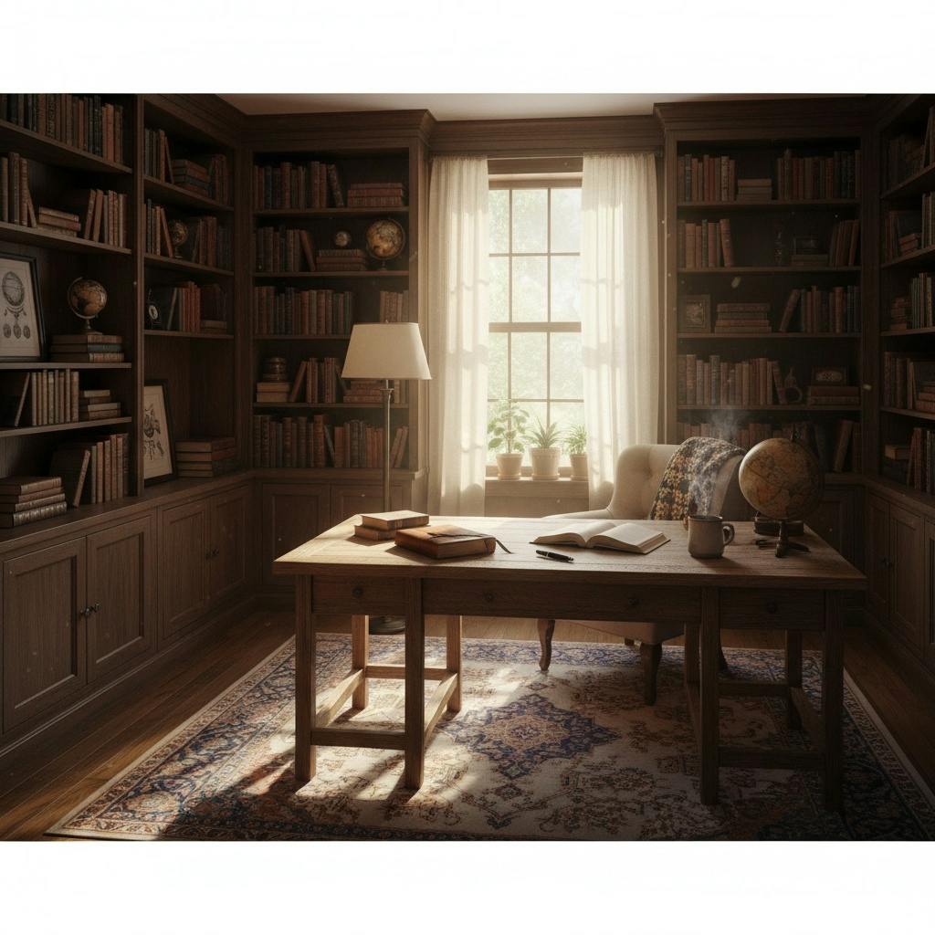 책상과 책장이있는 방