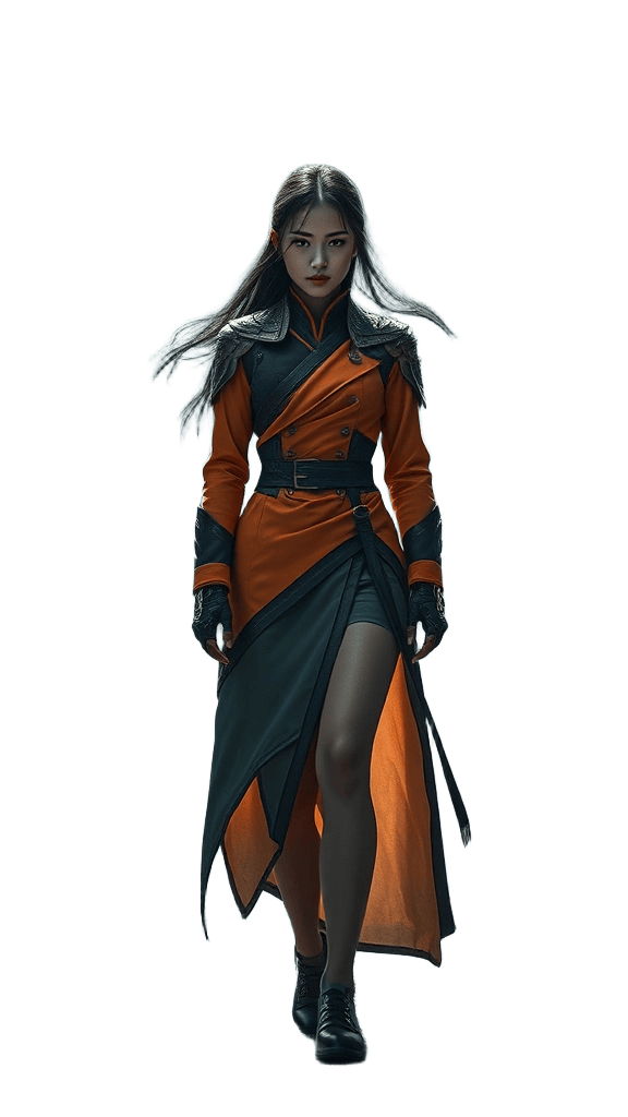 오렌지와 검은 옷의 여성 캐릭터