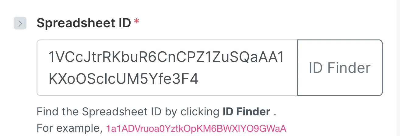 스프레드시트 ID 찾기의 스크린샷