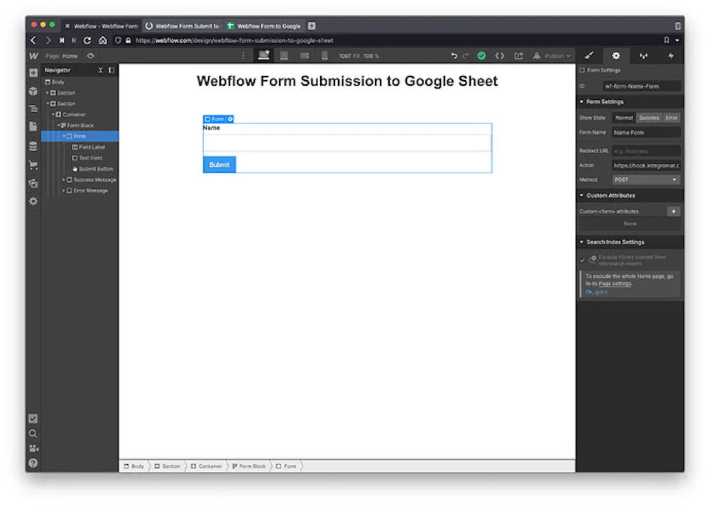 (Tutorial) Submit a Native Webflow Form into a Google Sheet