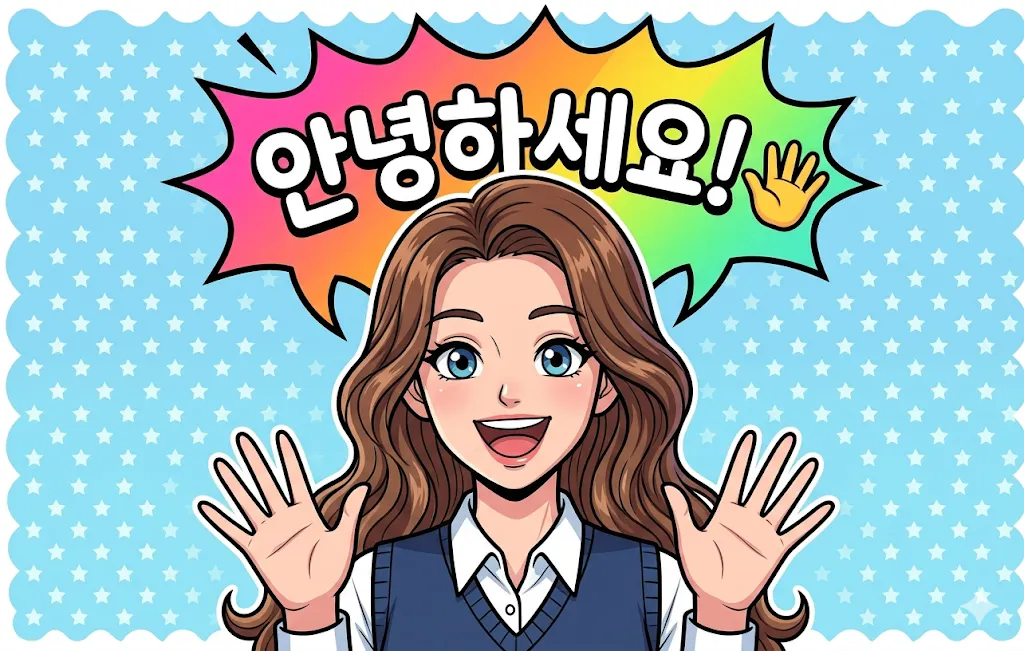 손을 들고 말풍선을 들고 있는 한국 소녀