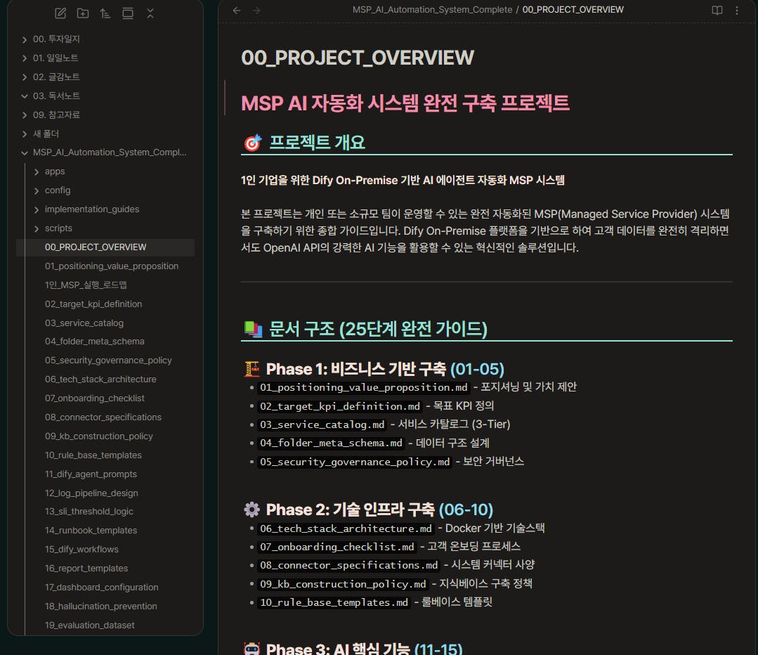 한국 프로젝트 개요의 스크린 샷