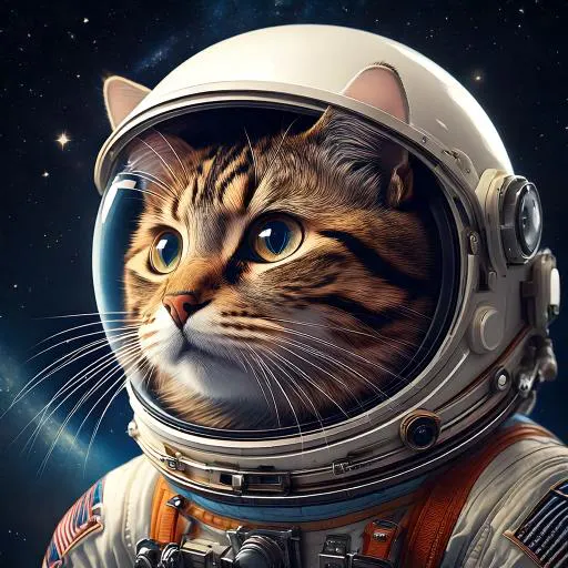 우주복을 입고 별을 바라보는 고양이