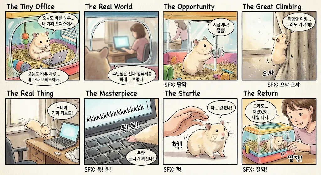 노트북을 사용하는 햄스터에 관한 만화
