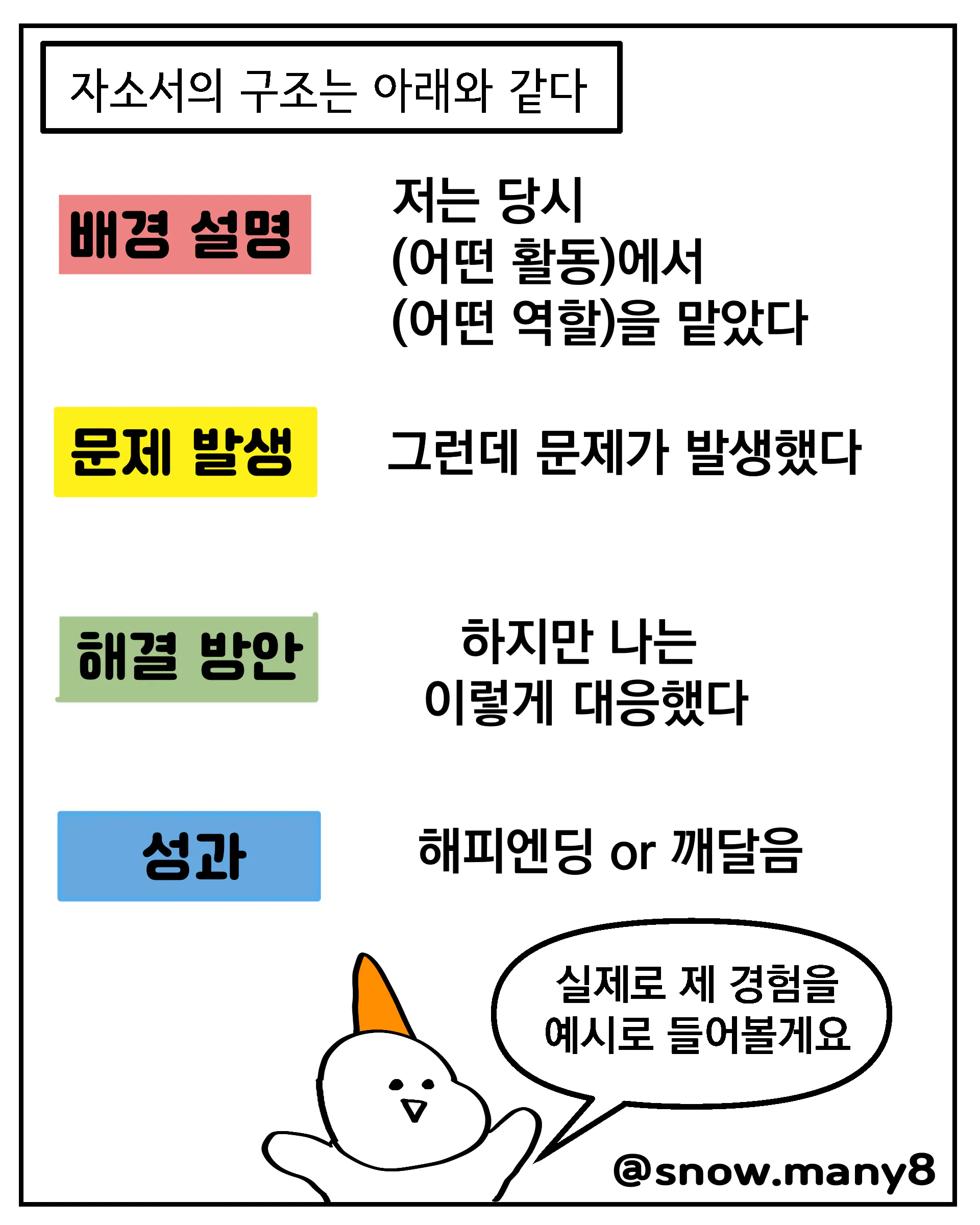 눈오지의 자소서 설명(클릭하면 링크로 넘어갑니다) ⛄️🥕