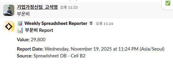 주간 스프레드시트 보고서 스크린샷