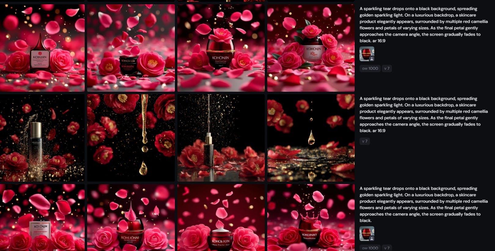 검은 배경에 장미와 꽃의 일련