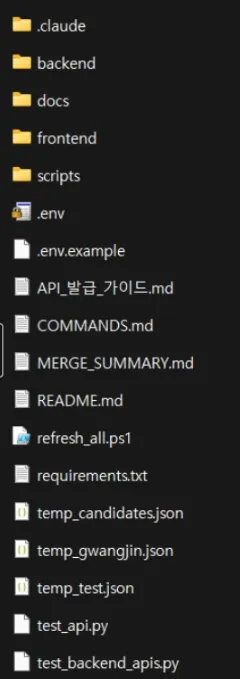 컴퓨터에 있는 파일 목록의 스크린샷