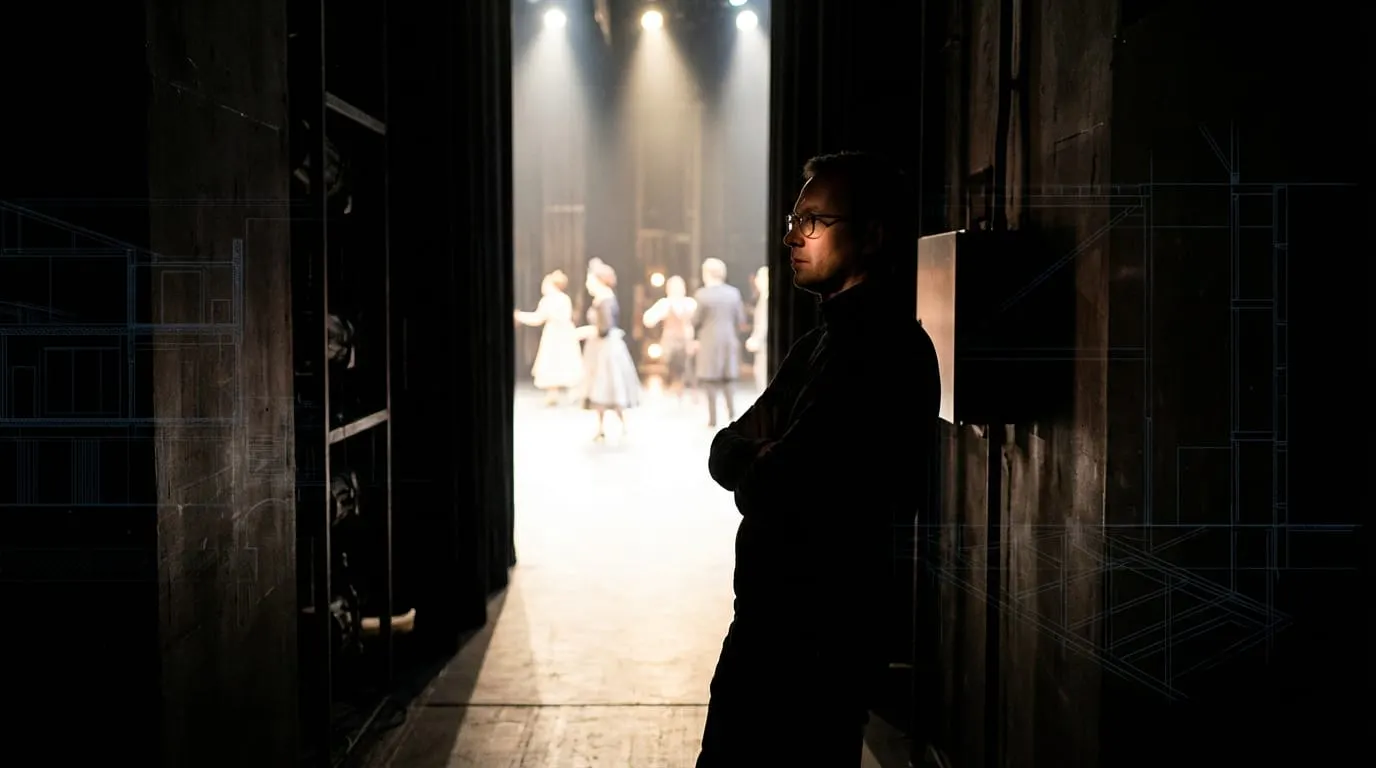 어두운 복도에 서있는 남자