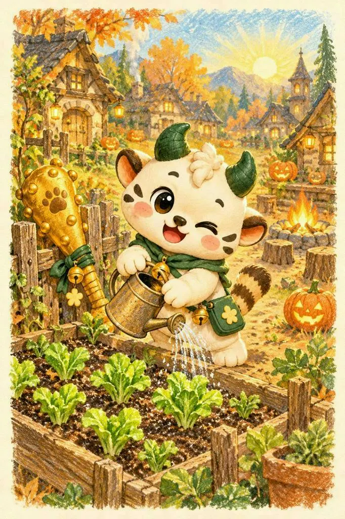 요요네가 제작해 보내 준 상추에 물 주는 호깨비 엽서