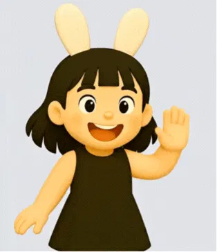 토끼 귀를 흔들고 있는 만화 소녀