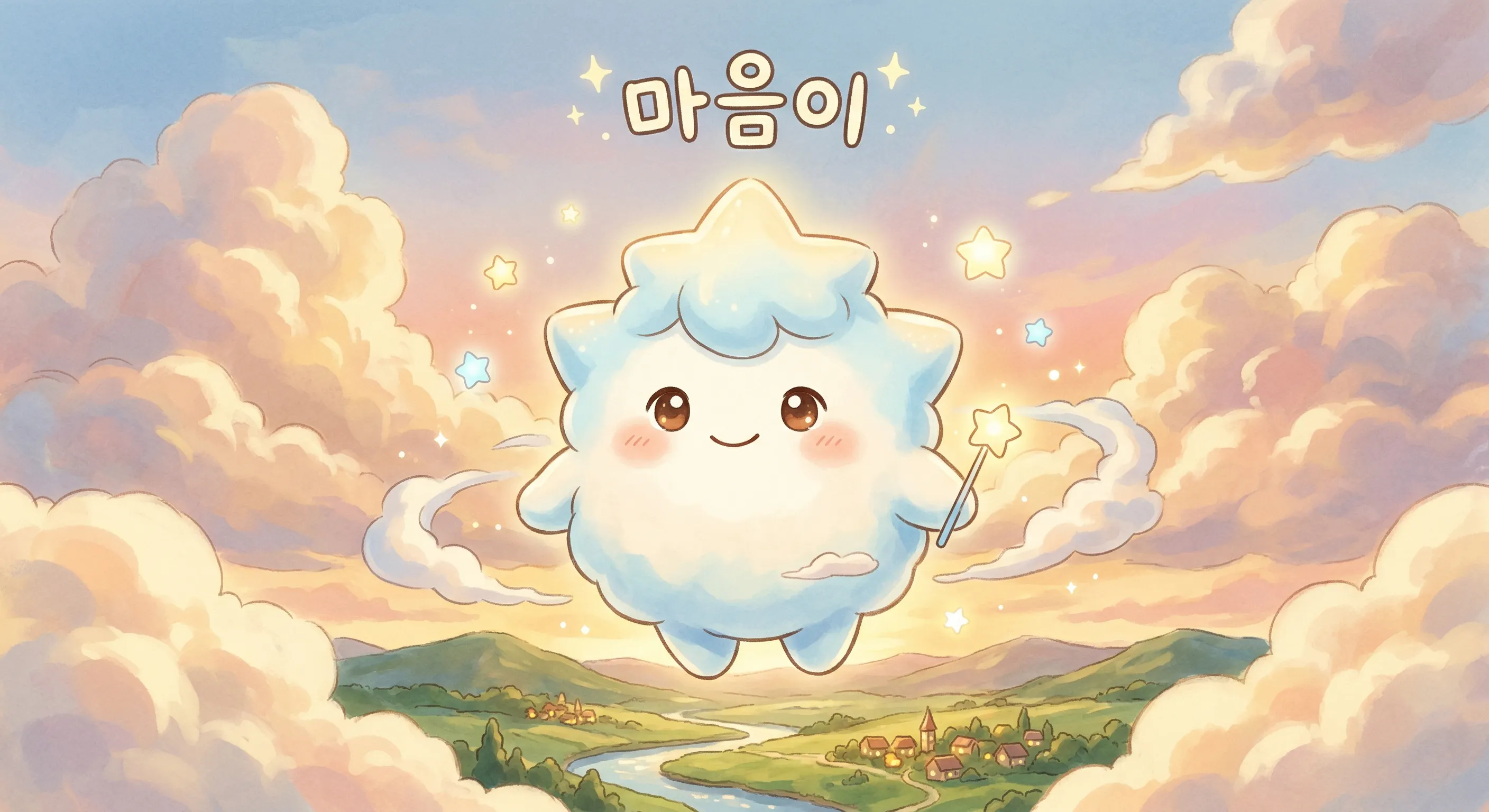 하늘에 별이 있는 구름의 그림