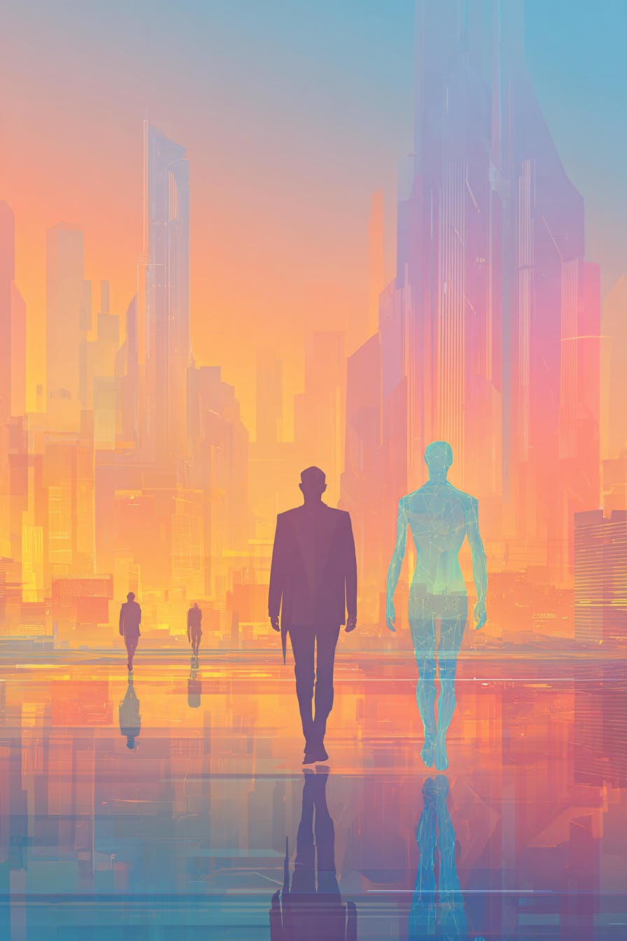 미래의 도시를 걷는 사람들의 ��그림