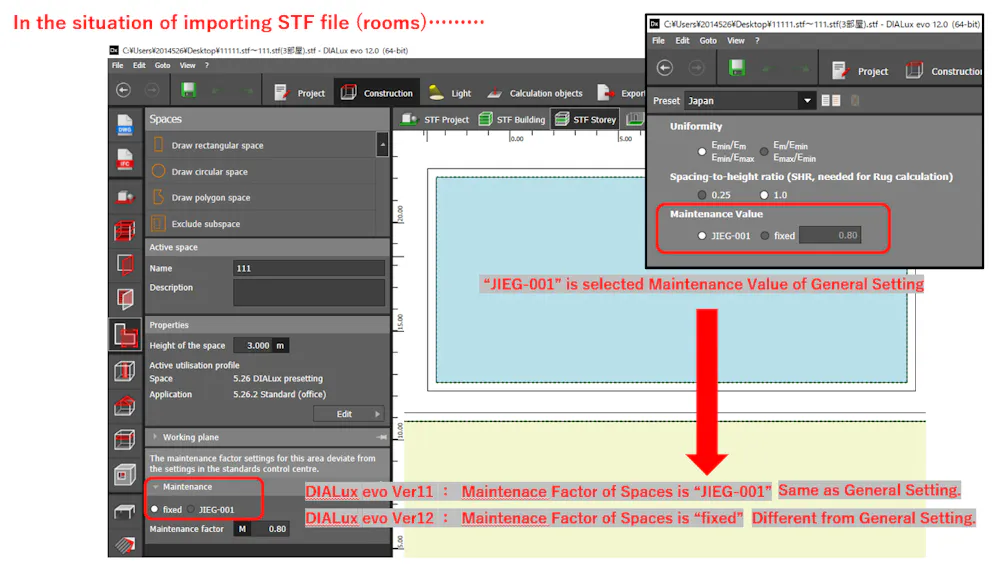 With Version 12, when importing STF file, maintenance factor for spaces ...