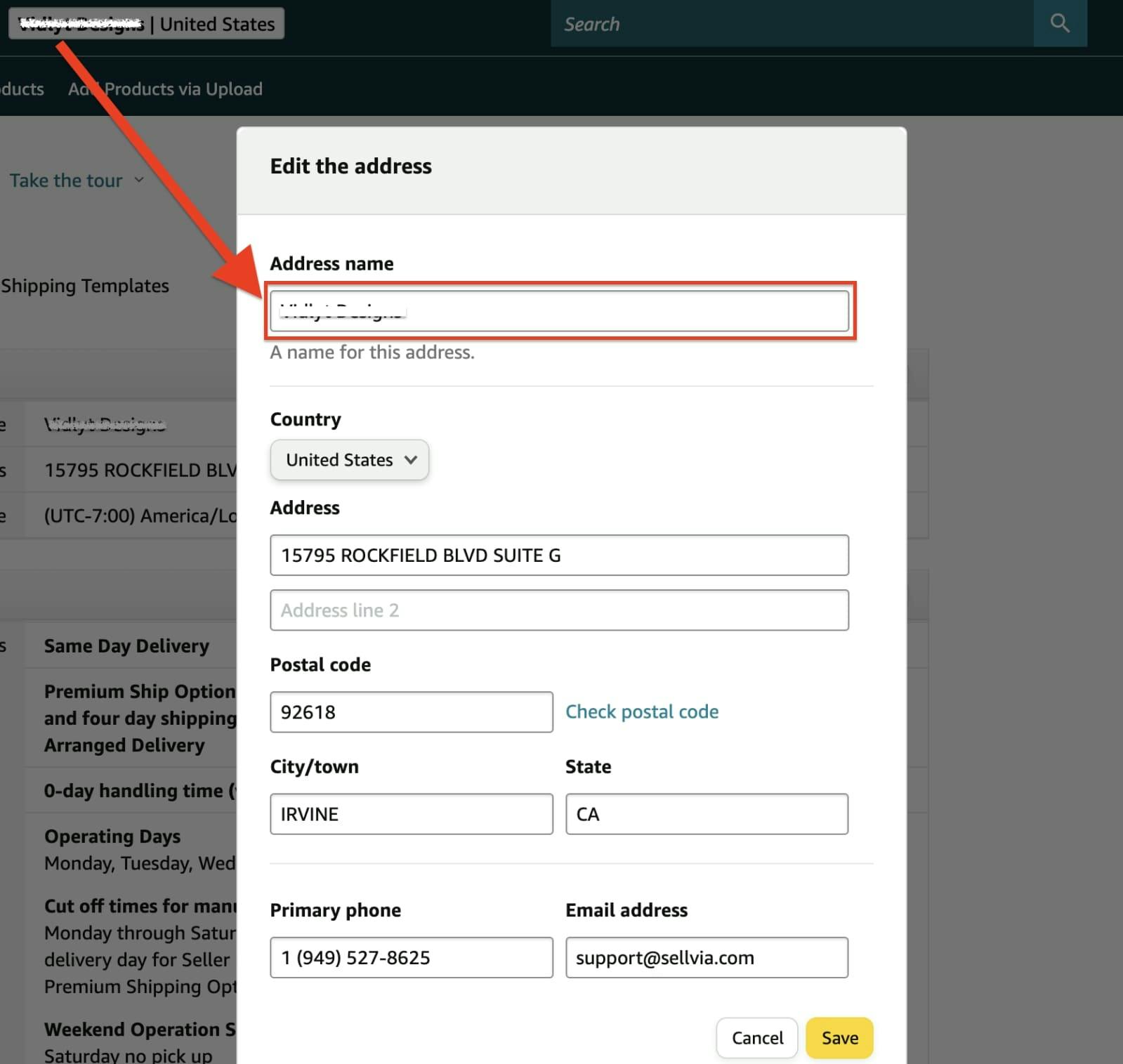 picture showing the process of configuring Sellvia shipping settings on Amazon