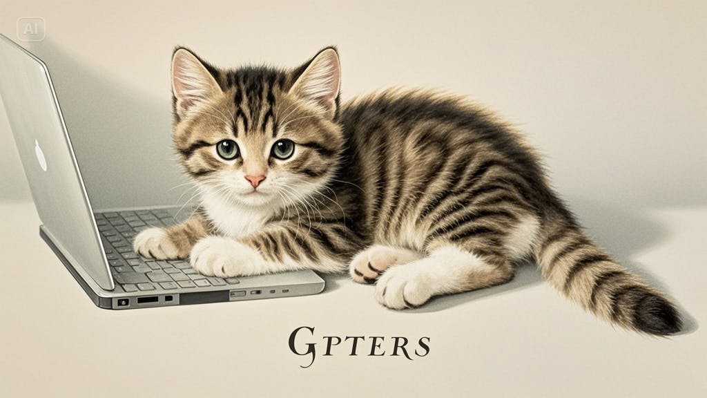 노트북 컴퓨터 위에 앉아 있는 새끼 고양이