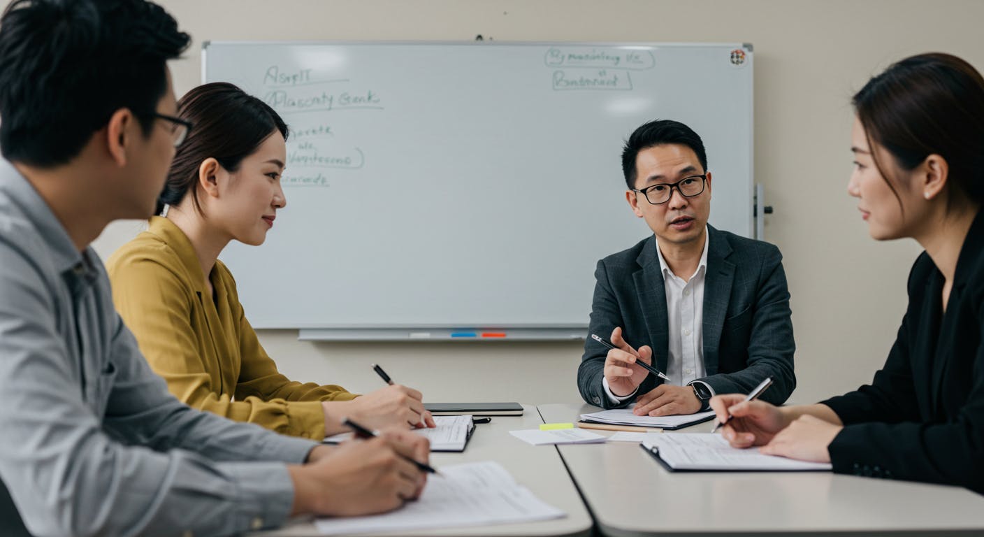 회의에서 아시아 사업가 그룹