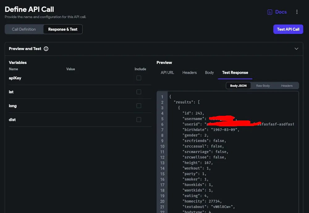 API returns NULL on page load and button press