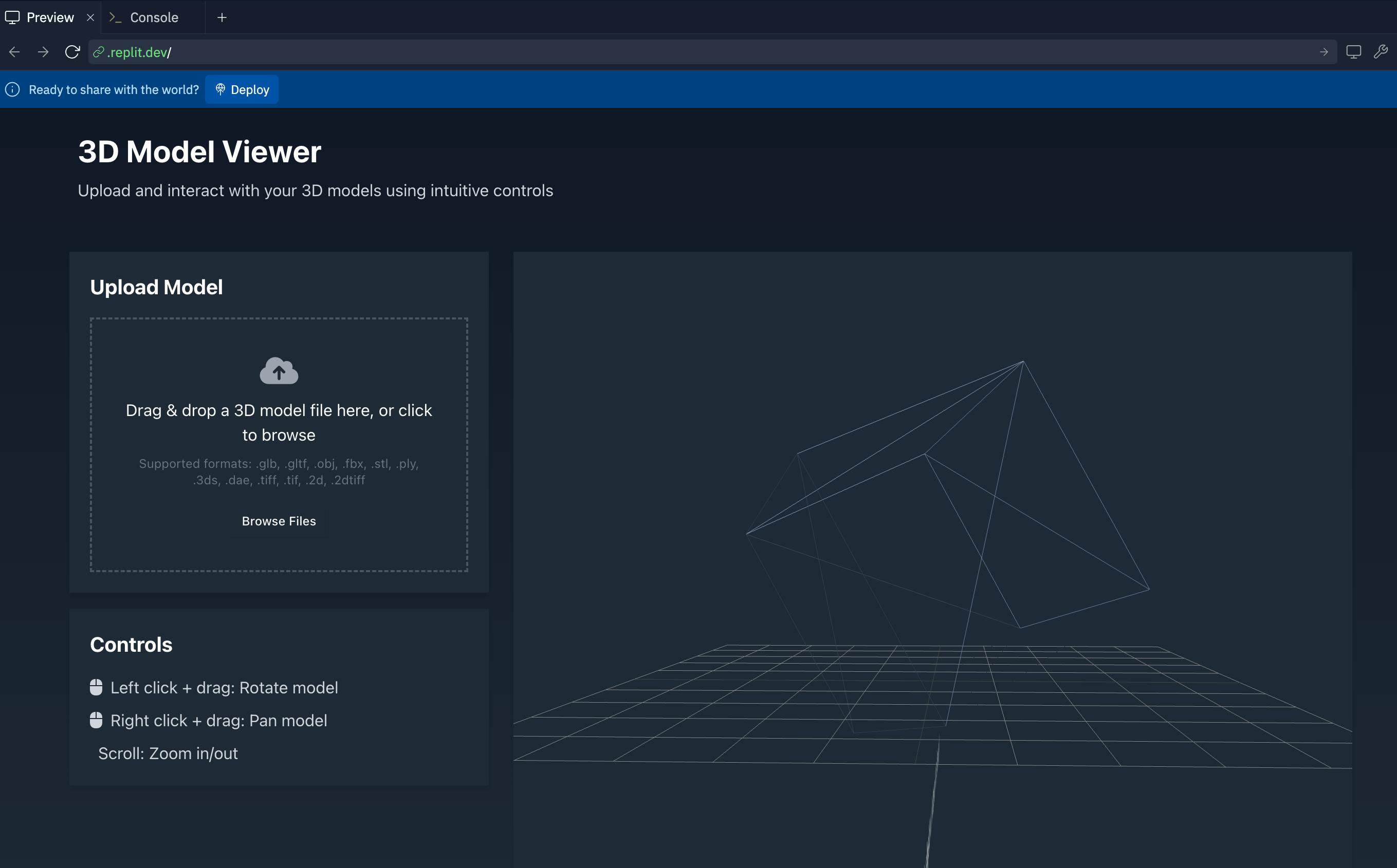 3D 모델 뷰어의 스크린 샷